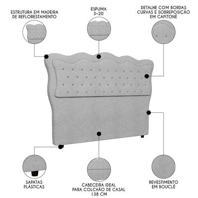Cabeceira Casal Cama 140cm Oregon I02 Bouclê Cinza - Mpozenato
