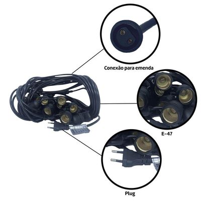 Varal De Luzes 20m Bivolt Com 20 Lâmpadas Amarelas 220v Foxlux