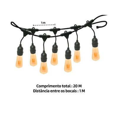 Varal De Luzes 20m Bivolt Com 20 Lâmpadas Amarelas 220v Foxlux