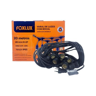 Varal De Luzes 20m Bivolt Com 20 Lâmpadas Amarelas 220v Foxlux