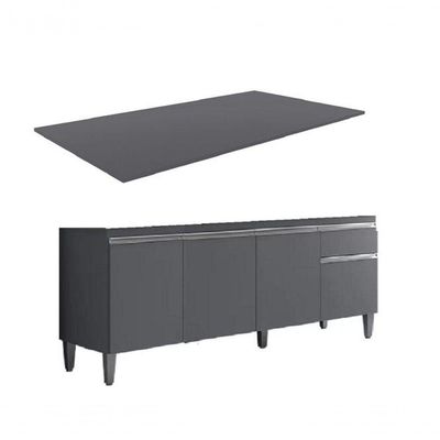 Balcão De Cozinha 150cm Tatiane 4 Portas 1 Gaveta Com Tampo Cinza