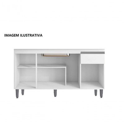 Balcão De Cozinha 150cm Tatiane 4 Portas 1 Gaveta Com Tampo Cinza