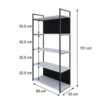 Estante C/05 Prateleiras 152x80x33cm C/fundo Yon Branco Tx/est.preta Branco Tx/est.preta