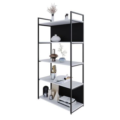 Estante C/05 Prateleiras 152x80x33cm C/fundo Yon Branco Tx/est.preta Branco Tx/est.preta