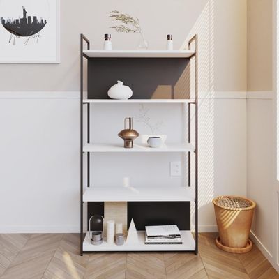 Estante C/05 Prateleiras 152x80x33cm C/fundo Yon Branco Tx/est.preta Branco Tx/est.preta