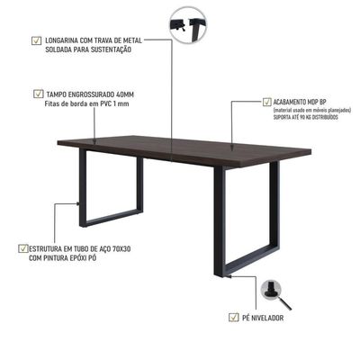 Mesa De Jantar Queens R 200x90x77cm Qemj9200r Terracota - Est.preta Terracota/est.preta