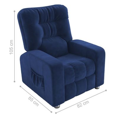 Poltrona Almofadada Reclinável Hull Veludo Azul