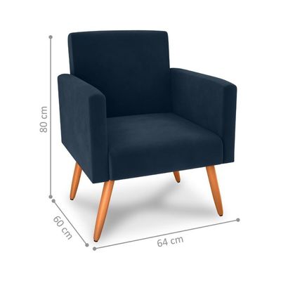 Poltrona Para Decoração Sara Veludo Azul