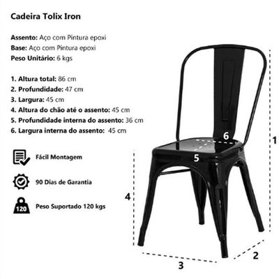 Kit 8 Cadeiras Tolix Iron Design Preta Aço Industrial