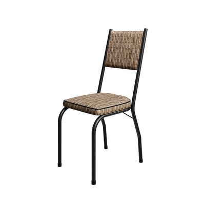 Conjunto de Mesa Retangular com Tampo de MDF Amadeirado e 6 Cadeiras Adriana Revestimento Sintético Marrom e Preto