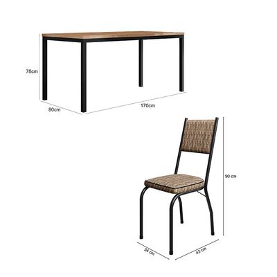 Conjunto de Mesa Retangular com Tampo de MDF Amadeirado e 6 Cadeiras Adriana Revestimento Sintético Marrom e Preto