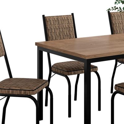 Conjunto de Mesa Retangular com Tampo de MDF Amadeirado e 6 Cadeiras Adriana Revestimento Sintético Marrom e Preto