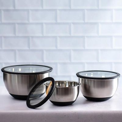 Jogo de bowls tigelas em inox com tampas plásticas Kenya P/M/G 3 peças