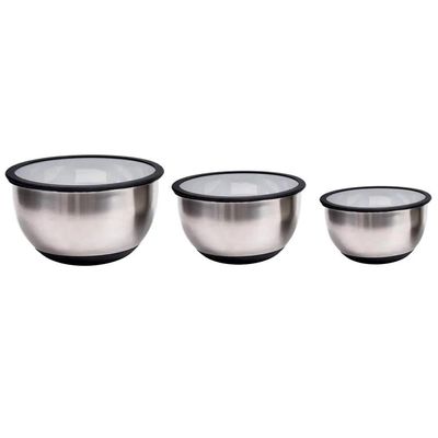 Jogo de bowls tigelas em inox com tampas plásticas Kenya P/M/G 3 peças