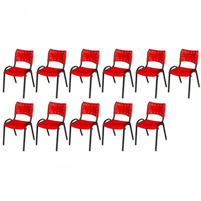 Cadeira Iso Base Preto Igreja, Escola, Escritório - Vermelho Kit 11 Peças