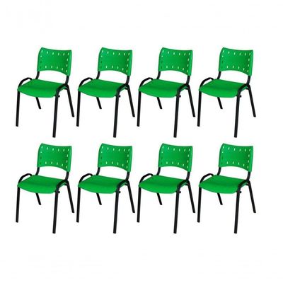 Cadeira Iso Base Preto Igreja, Escola, Escritório - Verde - Kit 8 Peças
