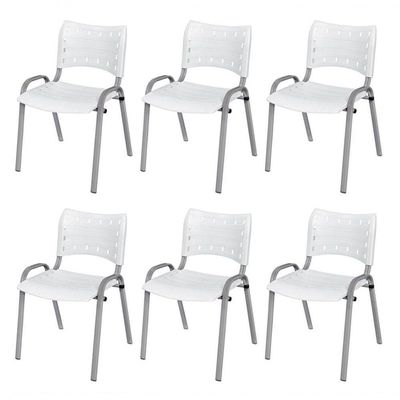 Cadeira Iso Base Cinza, Igreja, Escola, Escritório - Branco Kit 6 Peças