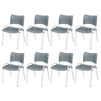 Cadeira Iso Base Branco Igreja, Escola, Escritório - Cinza Kit 8 Peças