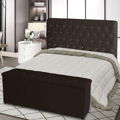 Kit Estrela Cabeceira De Cama Box Casal 140 Cm + Calçadeira Baú Suede Marrom Do Lar Móveis E Decoração