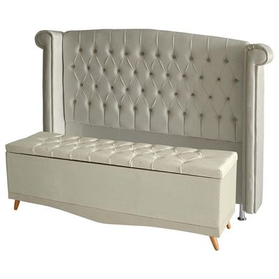 Kit De Quarto Cabeceira De Cama Box E Calçadeira Baú Toquio Casal 140 Cm Suede Porcelana Do Lar Móveis E Decoração