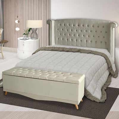 Kit De Quarto Cabeceira De Cama Box E Calçadeira Baú Toquio Casal 140 Cm Suede Porcelana Do Lar Móveis E Decoração