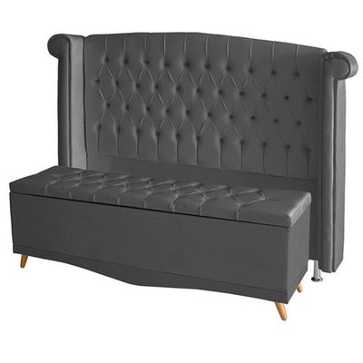 Kit De Quarto Cabeceira De Cama Box E Calçadeira Baú Toquio Casal 140 Cm Suede Grafite Do Lar Móveis E Decoração