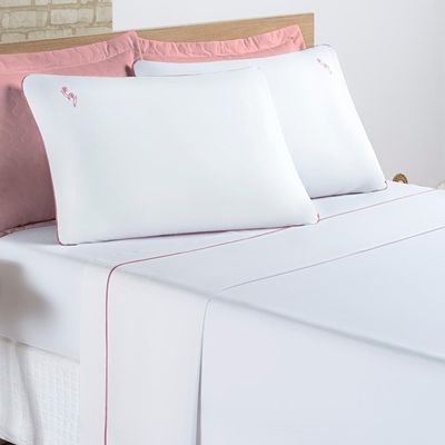 Jogo De Cama Lençol Percal 200 Fios 100% Algodão Bordado Liana Casal Padrão 04 Peças - visual elegante na cor Branco