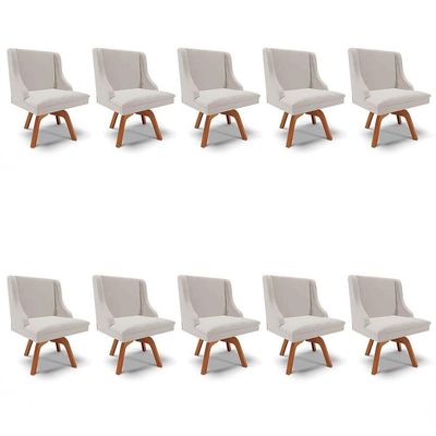 Kit 10 Cadeiras Estofadas Base Giratória De Madeira Lia Veludo Cinza - Ibiza