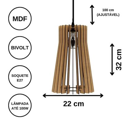 Luminária Teto Tipo Pendente Detroit Mdf - Completa Mdf Cru