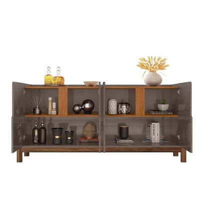 Buffet Agnes Cinza Pérola-cedro 4 Portas Com Detalhe Curvo