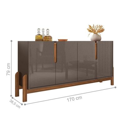 Buffet Agnes Cinza Pérola-cedro 4 Portas Com Detalhe Curvo