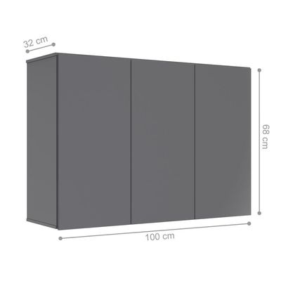 Armário Aéreo Aliex 03 Portas Cinza