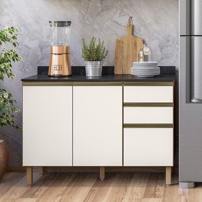 Balcão De Cozinha Com Tampo 120cm Maly N03 Carvalho-off White - Mpozenato