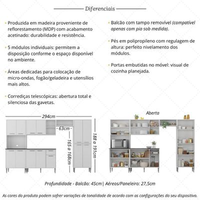 Armário De Cozinha Modulada Completa Compacta 294cm Com Balcão De Pia Multimóveis Mp2280 Branco