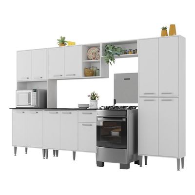 Armário De Cozinha Modulada Completa Compacta 294cm Com Balcão De Pia Multimóveis Mp2280 Branco