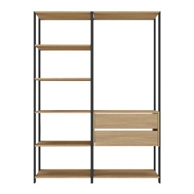 Armário De Cozinha Modulada Compacta 135cm 2 Peças Com 2 Gavetas Multimóveis Mp2284 Preto/madeirado
