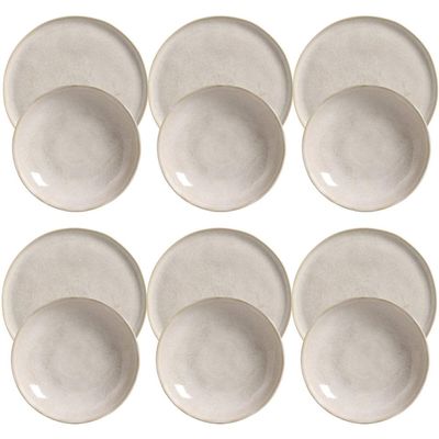 Conjunto 6 Pratos Fundos 22cm 6 Pratos Rasos 27cm Cerâmica Porto Brasil Off White Bio Latte