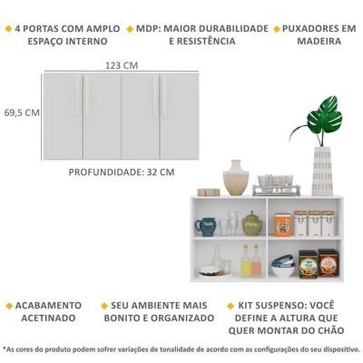 Aparador Buffet 4 Portas Suspenso Viena Branco