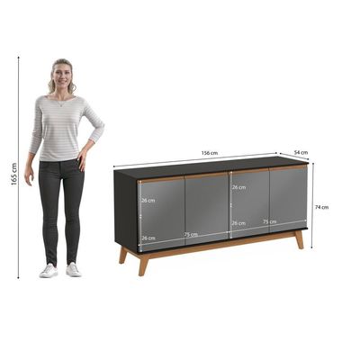 Aparador Kappesberg 4 Portas Preto Fosco/chumbo 156cm