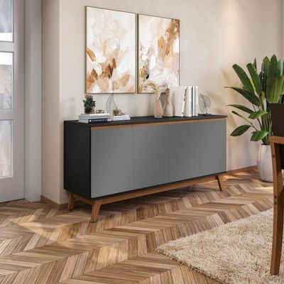 Aparador Kappesberg 4 Portas Preto Fosco/chumbo 156cm