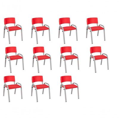 Kit 11 Cadeira Iso Infantil Creche, Escola Base Cinza Vemelho