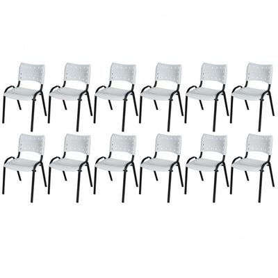 Cadeira Iso Base Preto Escola, Escritório Branco - Kit 12 Un