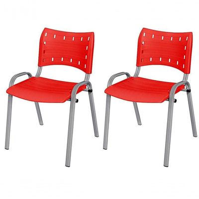 Cadeira Iso Base Cinza Escola, Escritório Vermelho Kit 2 Un