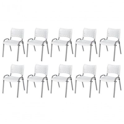 Cadeira Iso Base Cinza Escola, Escritório Branco Kit 10 Un