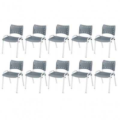 Cadeira Iso Base Branco Escola, Escritório Cinza Kit 10 Un