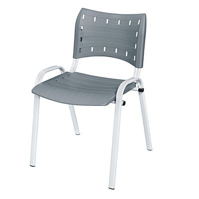 Cadeira Iso Base Branco Escola, Escritório Cinza Kit 12 Un
