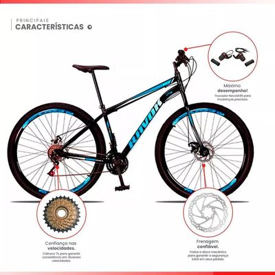 Bicicleta Aro 29 Bike Aço 21 Marchas Velocidades Freio A Disco Cor:azul