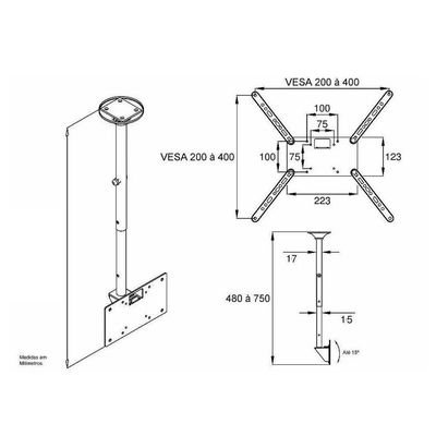 Suporte Teto Para Tv 19 A 56 Giro 360° Sky30-pr Multivisão
