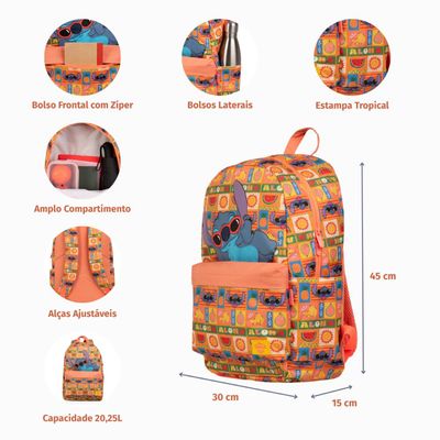 Mochila Escolar Feminina Juvenil Stitch Tropical Rosa U / Rosa