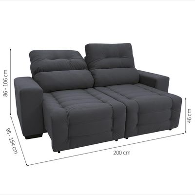 Sofá Retrátil e Reclinável 3 Lugares Blenda II Suede Grafite